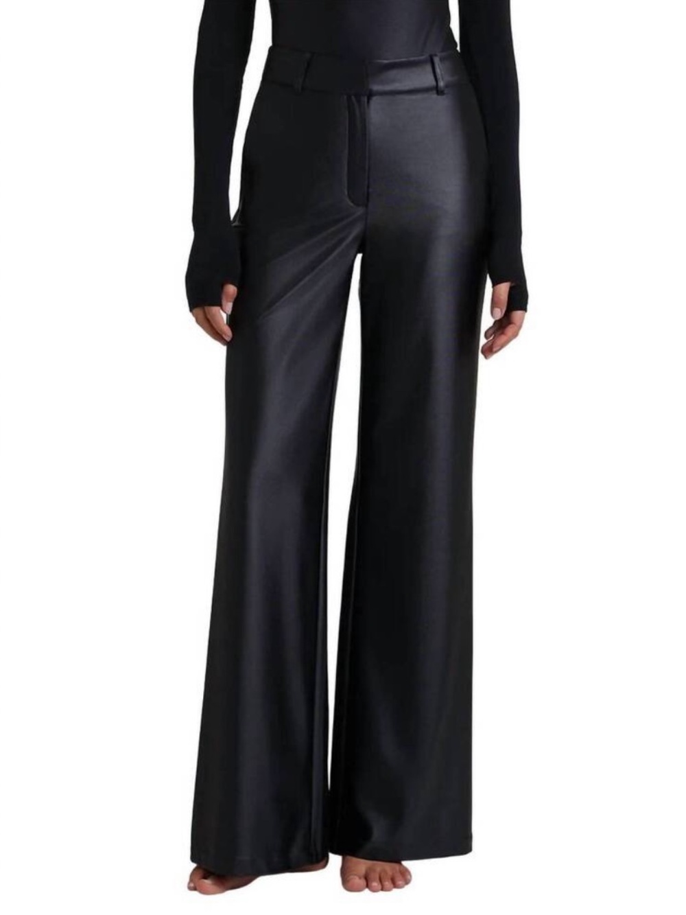 Commando Black Matte Metallic Wide-Leg Trousers